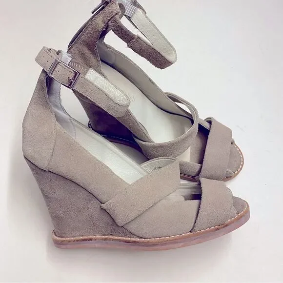 Jeffrey Campbell Dakota leather Suede tan nude Wedge sandal pumps size 8 - Picture 2 of 8
